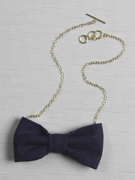 Linen Bow Tie Necklace, Navy