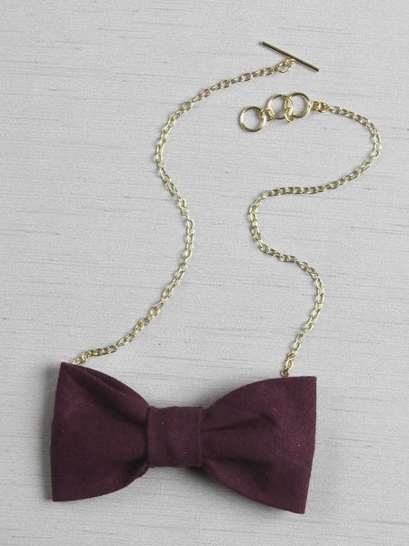 Linen Bow Tie Necklace, Maroon