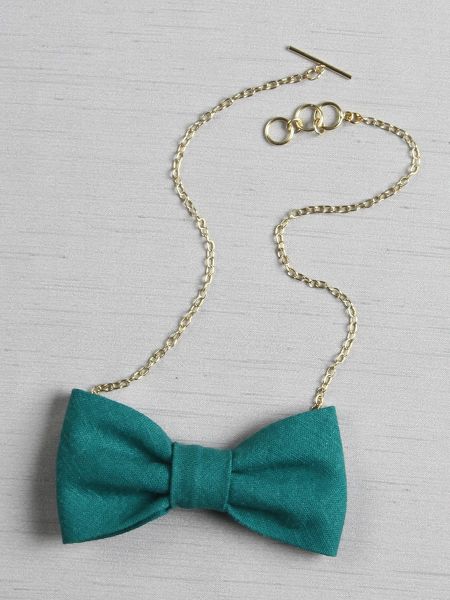 Linen Bow Tie Necklace, Teal