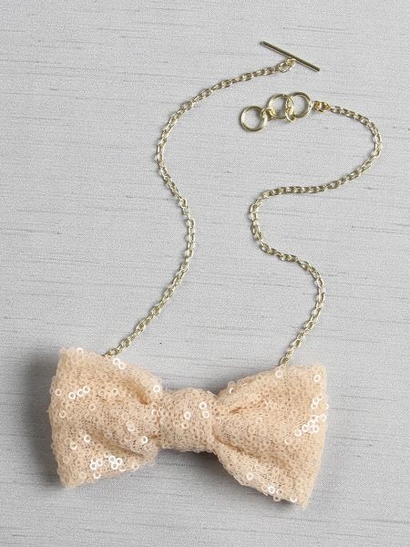 Sequin Shiny Bow Tie Necklace, peach sand