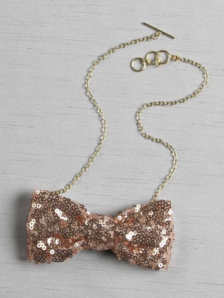 Sequin Shiny Bow Tie Necklace, blush