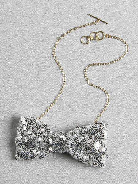 Sequin Shiny Bow Tie Necklace, silver