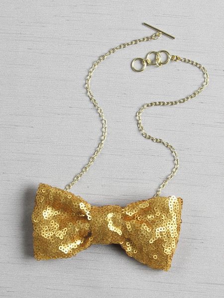 Sequin Matte Bow Tie Necklace, gold