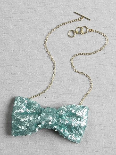 Sequin Matte Bow Tie Necklace, mint