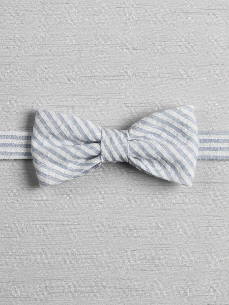 Seersucker Pre-Tied Bow Tie, lt blue/white