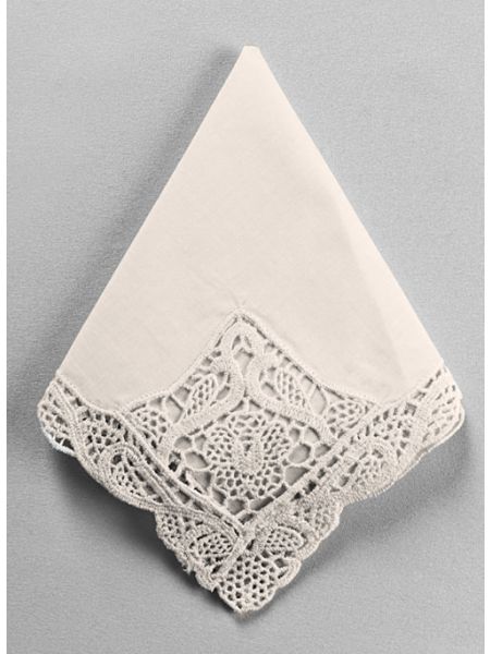 Venise Fancy Embroidered Handkerchief, Ivory
