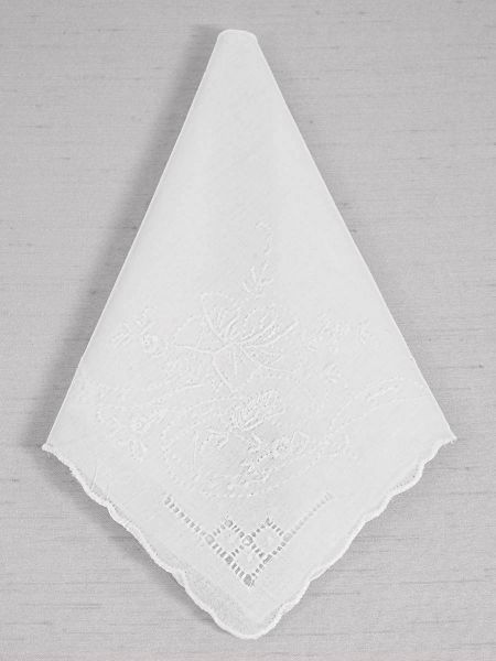 Emily Floral Embroidered White Handkerchief
