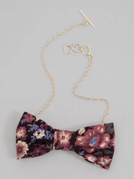 Floral Corduroy Bow Tie Necklace