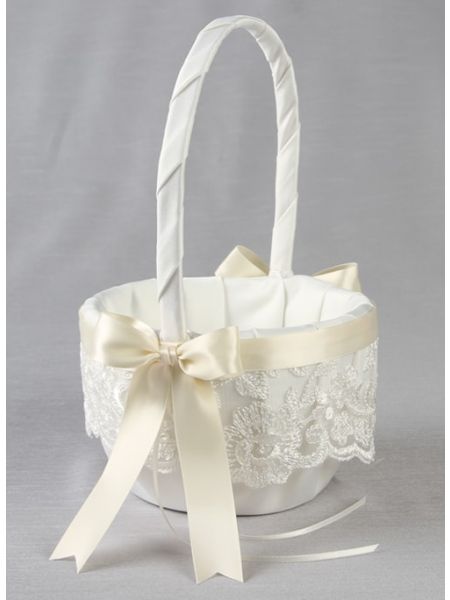 Chantilly Lace  Flower Girl Basket, Ivory