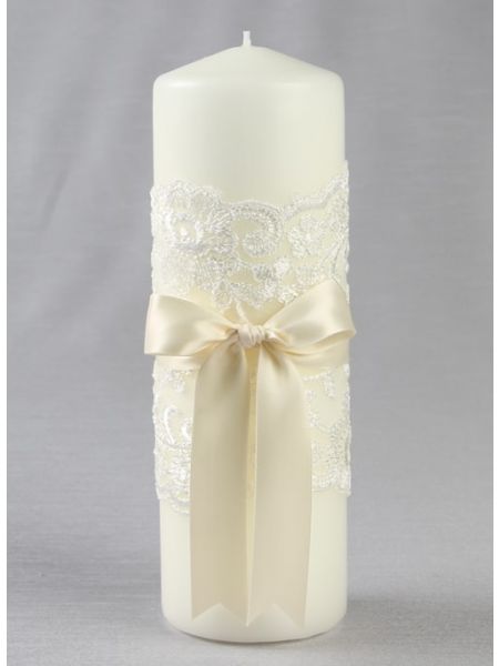 Chantilly Lace Pillar Candle, Ivory