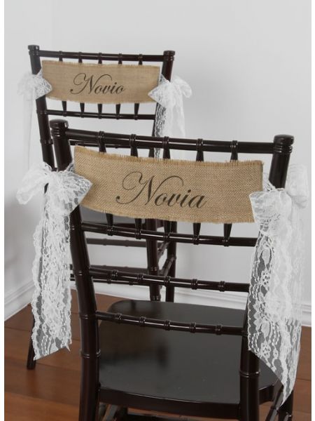 Novia and Novio Burlap Chair Sashes