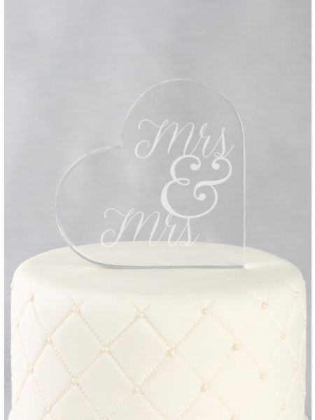 Mrs. & Mrs. Acrylic Heart Cake Top