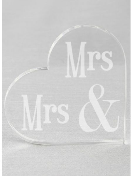 Mrs. & Mrs. Acrylic Heart Cake Top