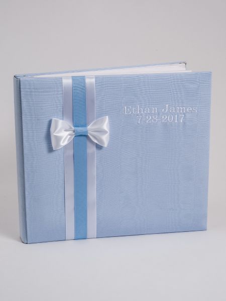 Baby Personalized 12 x 12 Blue Moire Album w/Swiss Dots