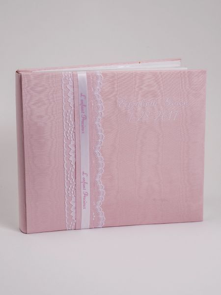 Baby Personalized 12 x 12 Pink Moire Album w/Swiss Dots