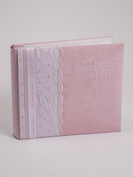 Baby Personalized 8" x 8" Pink Moire Album w/Swiss Dots