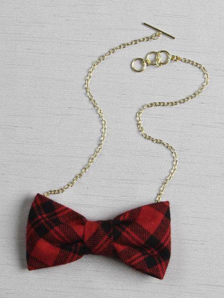 Plaid Bow Tie Necklace, Red