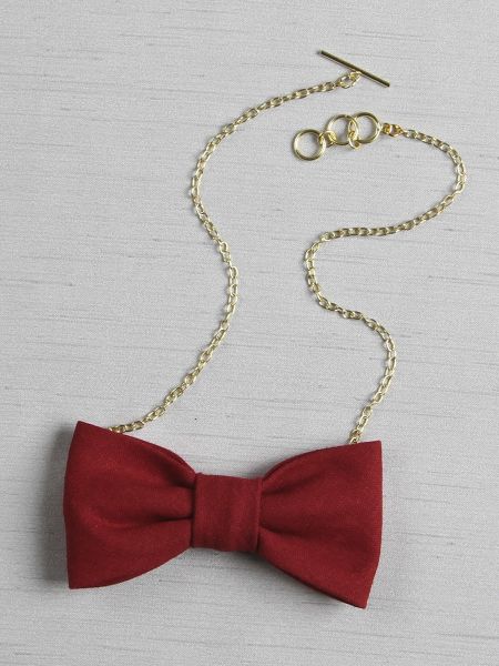 Linen Bow Tie Necklace, Cranberry