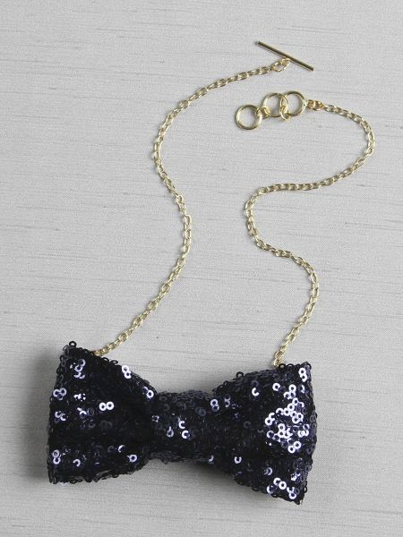 Sequin Shiny Bow Tie Necklace, navy