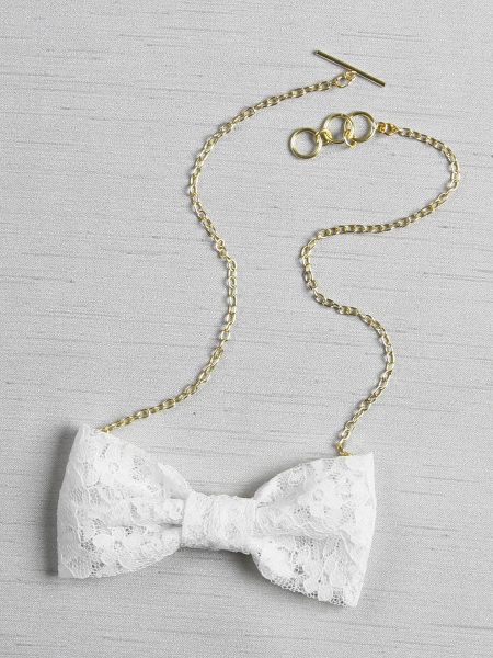 Lace Bow Tie Necklace, white