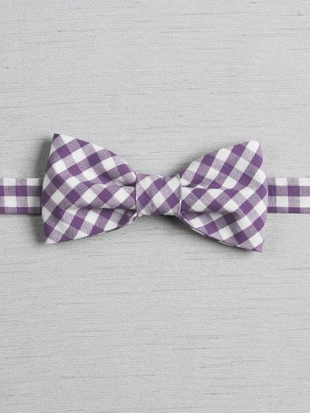 Gingham Pre-Tied Bow Tie, purple