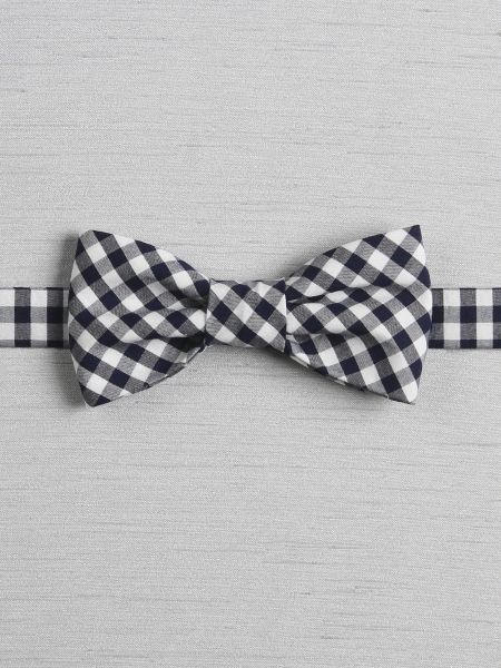 Gingham Pre-Tied Bow Tie, navy