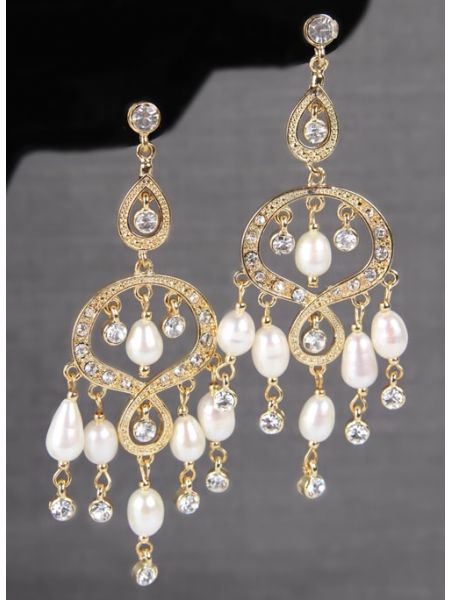 Rhinestone & Pearl Chandelier Earrings