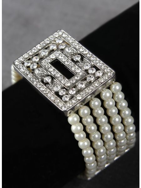 Pearl w/Crystal Ornament Bracelet