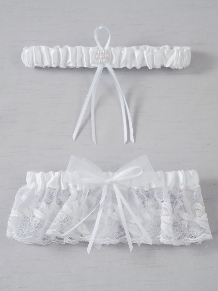 Embroidered Lace Garter-White
