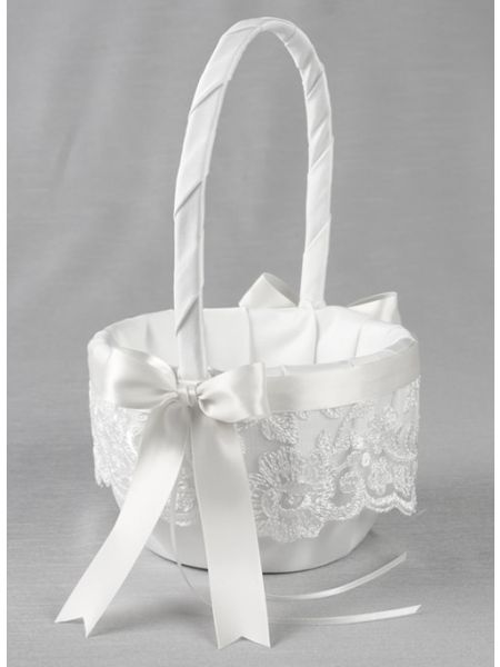 Chantilly Lace  Flower Girl Basket, White
