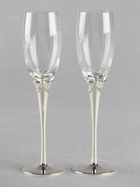 Bow on Stem w/Crystals Toasting Flutes 