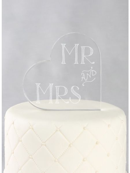 Mr & Mrs Acrylic Heart Cake Top