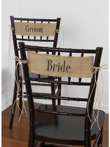 Bride and Groom Burlap Chair Sashes