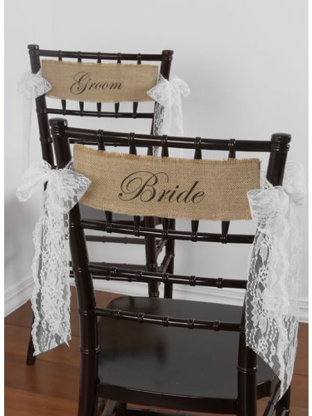 Bride and Groom Burlap Chair Sashes 