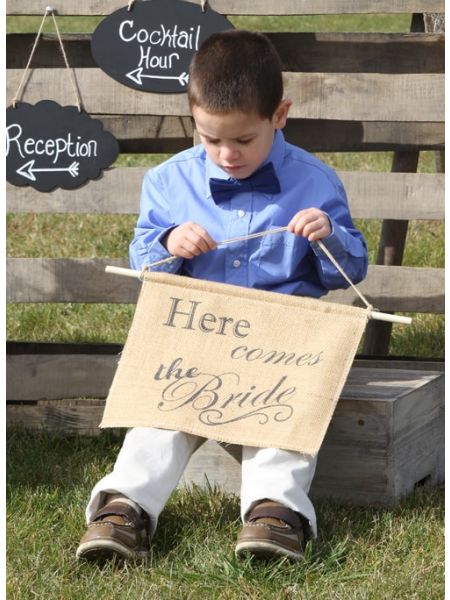 Here Comes The Bride Burlap Sign