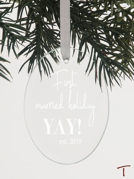 Tenereze Exclusive | First Married Holiday Oval Glass Ornament